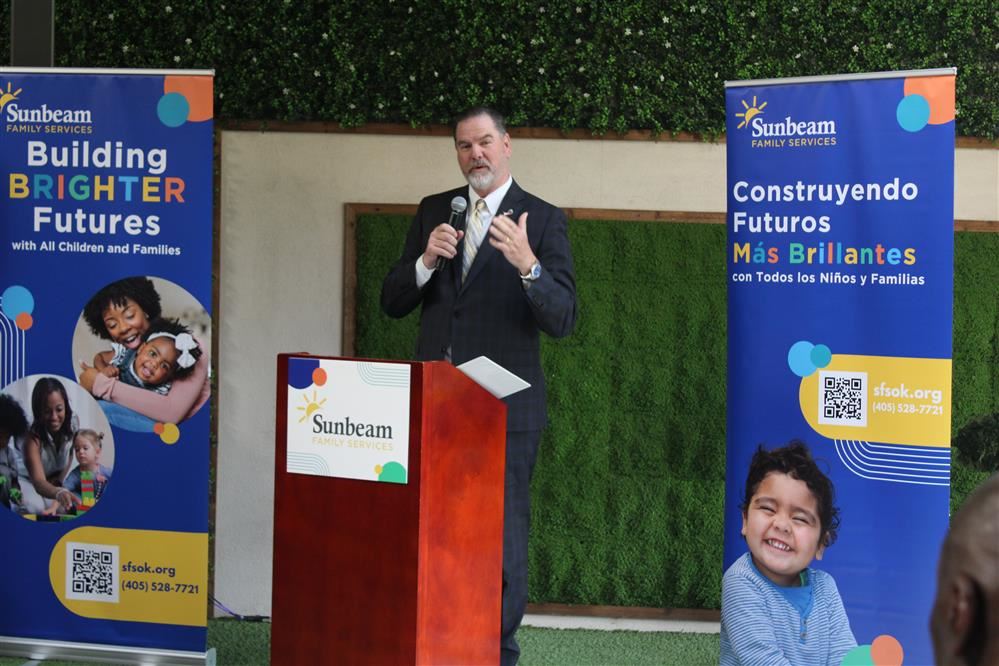  OKCPS Superintendent Dr. Sean McDaniel speaks at the dedication of the "PoSITivity Bench."