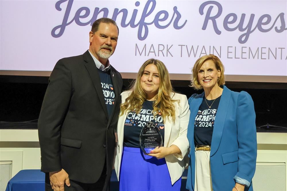 Dr. Sean McDaniel (left), Teacher of the Year Jennifer Reyes-Garcia (middle) and OKCPS Foundation CEO Mary Melon-Tully